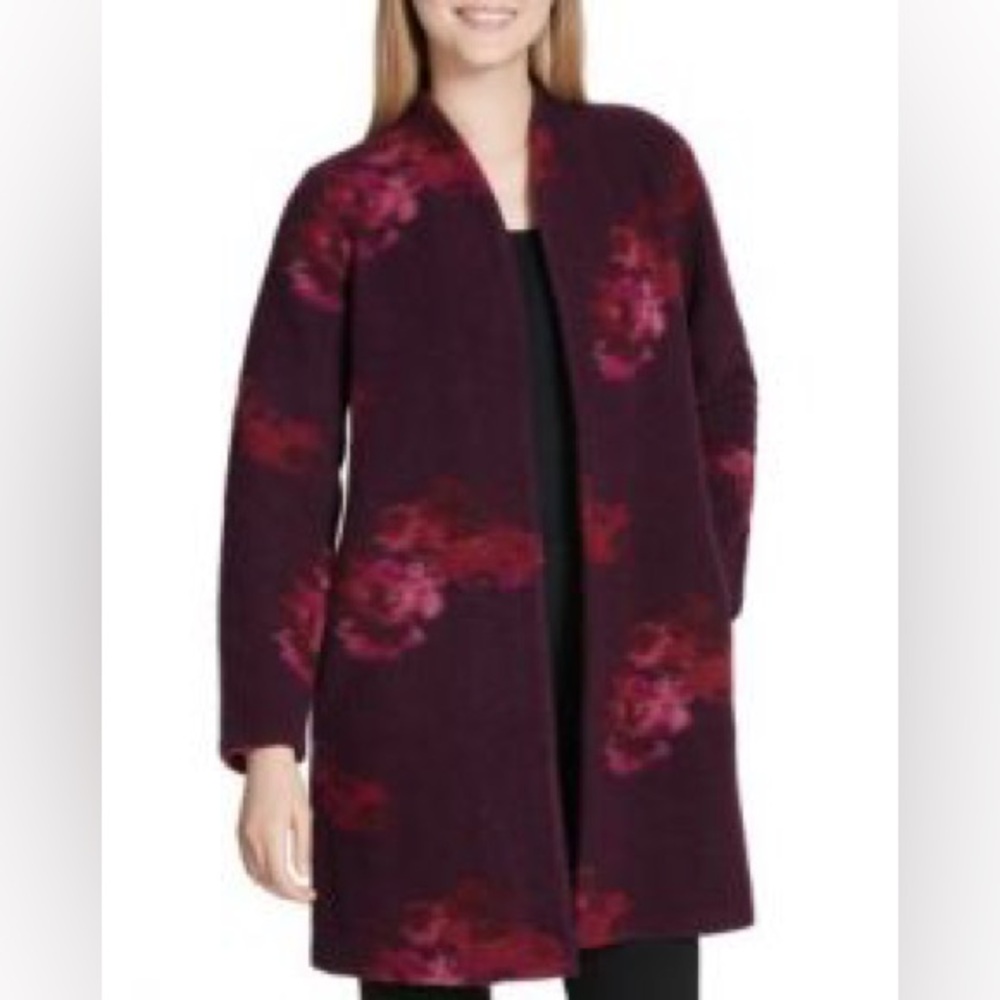 Calvin Klein Floral Print Wool Blend Coat Medium - Picture 4 of 8